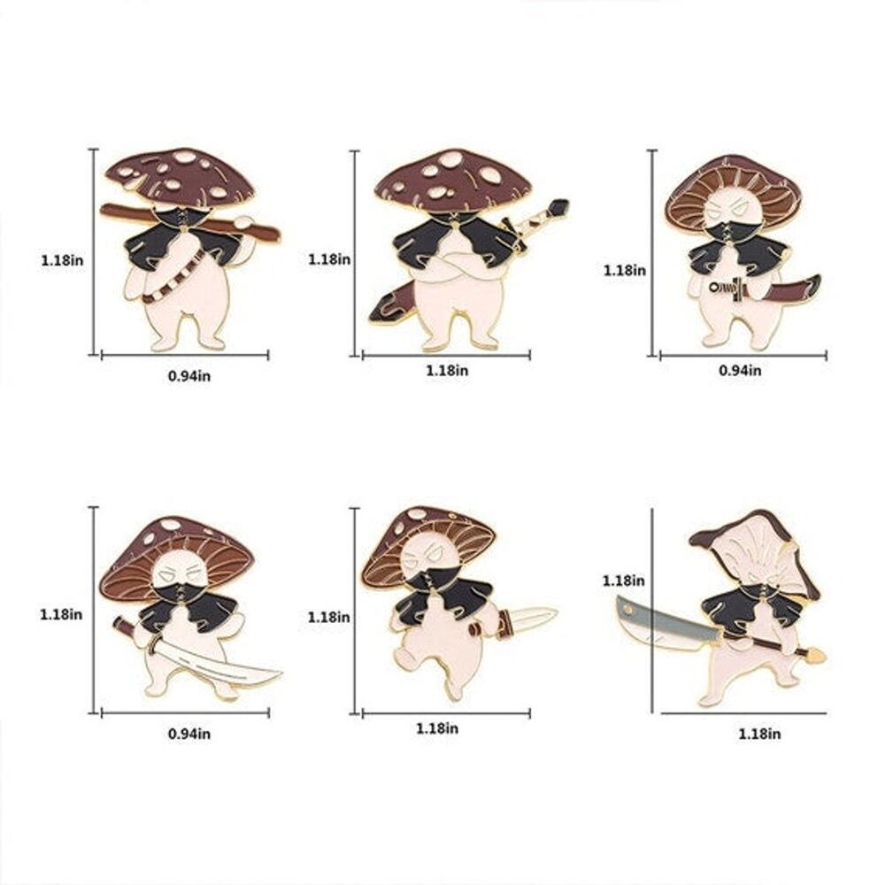 6 Mushrooms Ninja Shinobi Mushroom Enamel Pins - No Offers